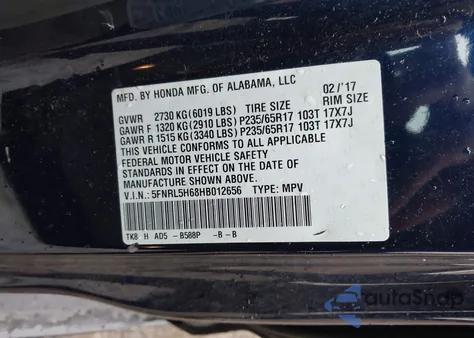 2017 Honda Odyssey Ex-L z USA, uszkodzony, nr VIN 5FNRL5H68HB012656